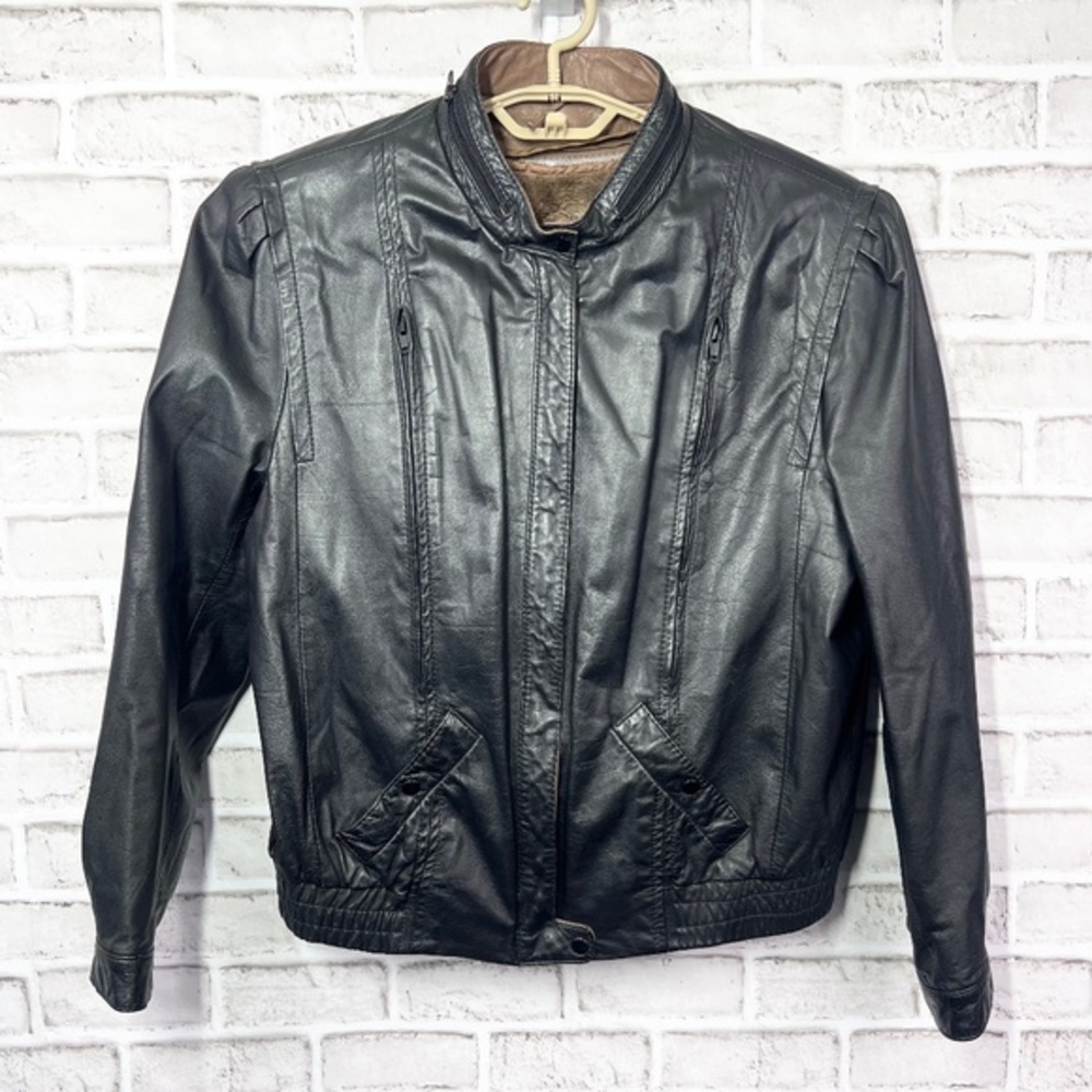|•BERMAN'S•| Zip Out Plush Insulation Leather Bomber Jacket Size Medium